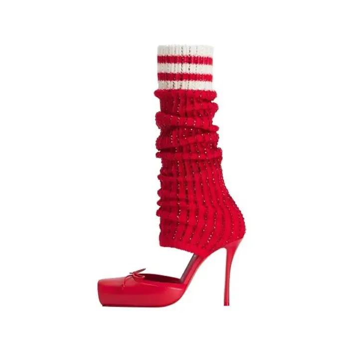 Nouvelle Collection 2026 – Bottes Mi-Mollet Multicolores Scintillantes pour Femme, Ballerines à Nœud