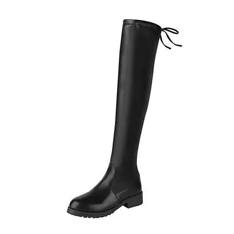 Bottes élastiques à talon moyen pour femmes, chaussures plates au-dessus du genou, cuissardes hautes