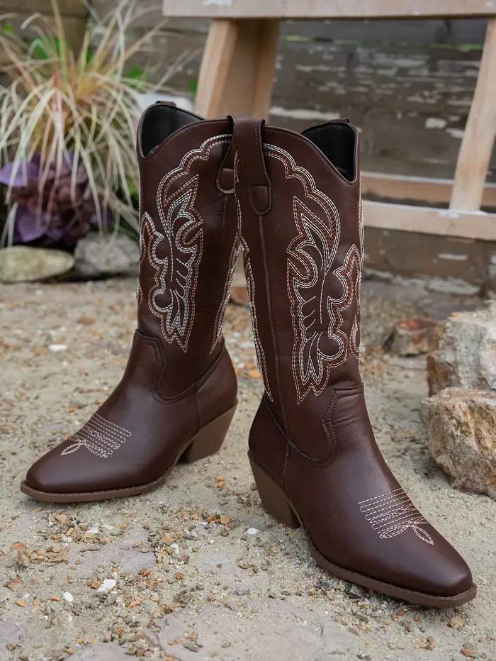 Bottes pour femmes grandes tailles, mode automne-hiver 2025, nouvelles bottes de cowgirl à talon moy