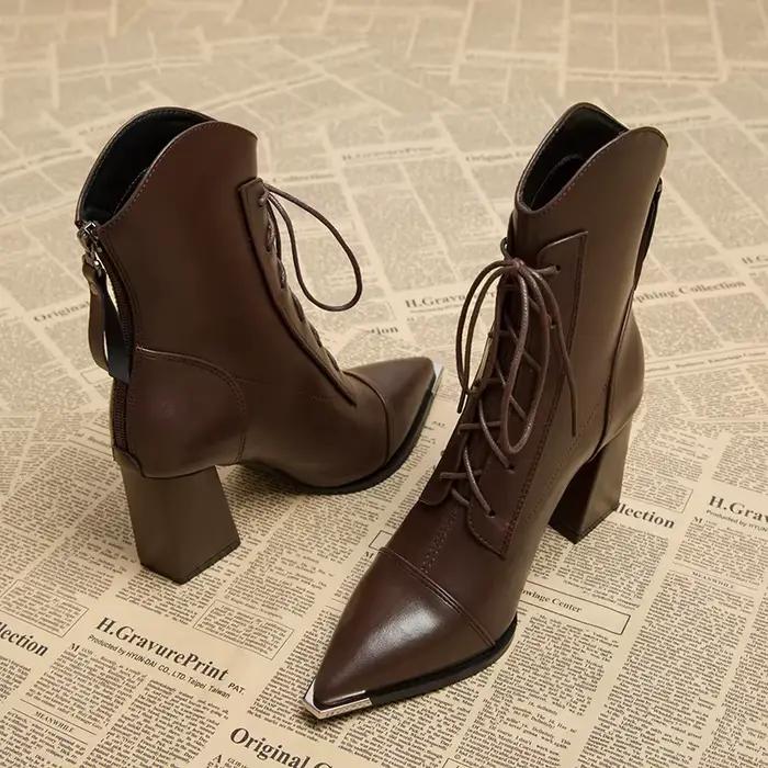Bottines à bout pointu pour femmes, chaussures à talons hauts, robe de luxe, bottes d'hiver, escarpi