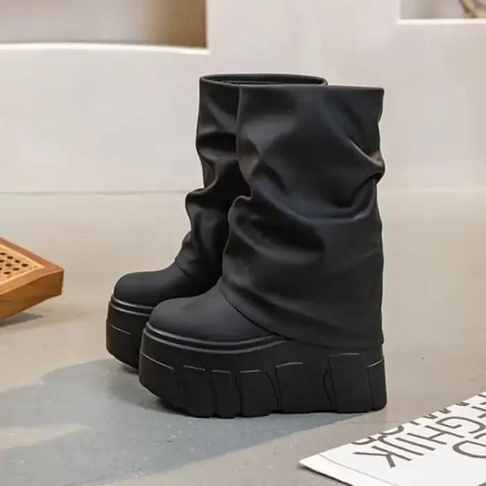14CM nouveaux bottines chaussures bottes en cuir microfibre naturelle 2025 hiver femmes bottes de mo