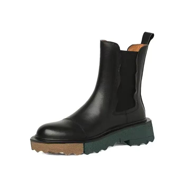 Offre spéciale automne/hiver femmes bottes bout rond chaussures à talons épais Chelsea bottes en cui