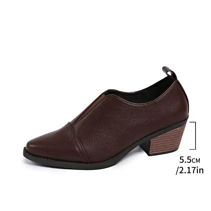 Bottines noires à talons épais et bout pointu pour femmes, chaussures en cuir de Style britannique, 