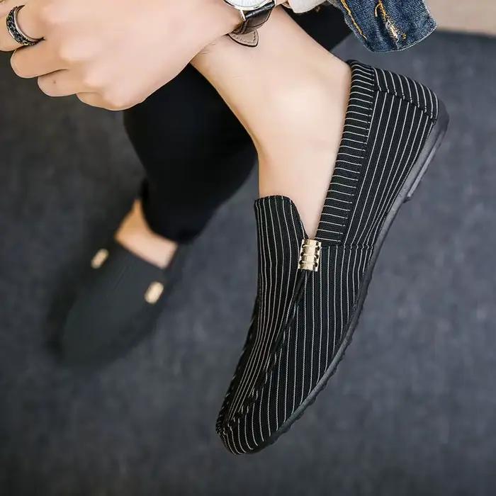 Chaussures en cuir pour hommes, chaussures décontractées à rayures plates blanches, tendance 2025, r
