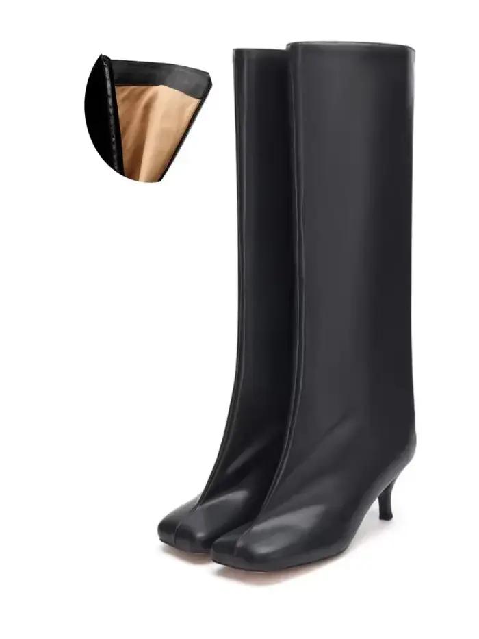 Bottes équestres en daim à bout carré pour femmes, chaussures rétro chic à talon aiguille fin, à lar