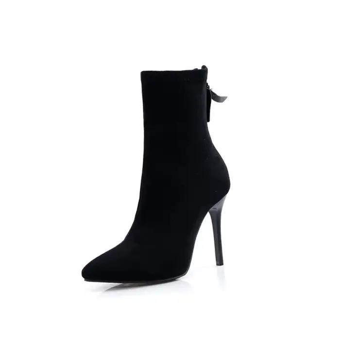 Bottines d'hiver pour femmes, violet, noir, extensible, robe de soirée, bureau, bout pointu, talon h