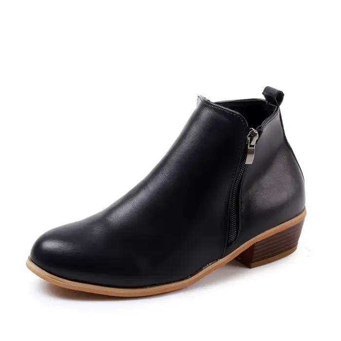 Bottines zippées pour femmes, chaussures en daim, talon bas carré, bout en amande, chaussures d'auto