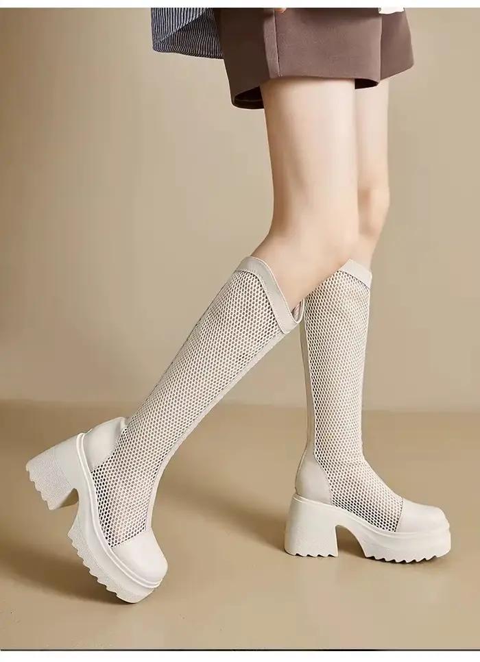 Bottes longues à col en V pour femmes, nouvelle collection été, petite taille, maille fine, respiran