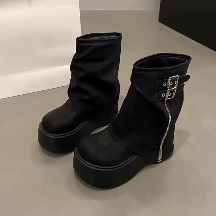 Bottines de motard pour femmes, nouveau Design tendance, plate-forme, boucle de ceinture, bottines h
