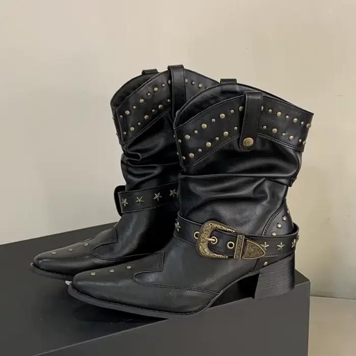 Eilyken Nouvelle Collection Bottines à Bout Pointu avec Boucle Rivetée pour Femme, Chaussures à Talo