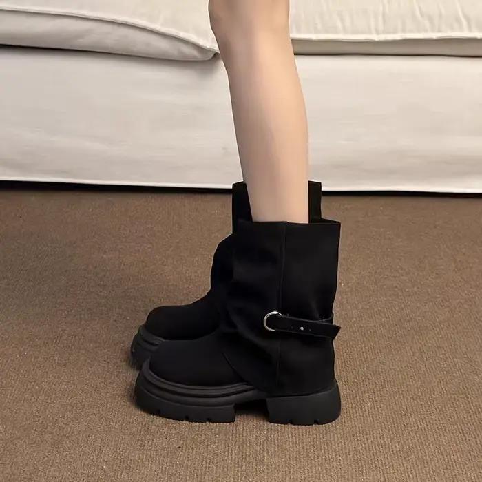 Bottes à semelle épaisse pour femmes, style britannique, bottes courtes automne-hiver, bottes tube s