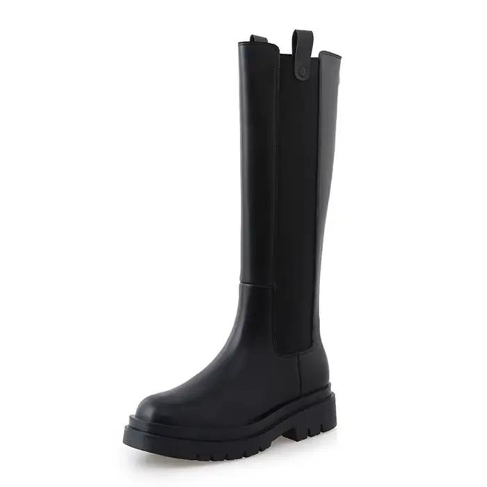 Bottes Chelsea à tube long élastique pour femmes, à semelle épaisse antidérapante et résistante à l'