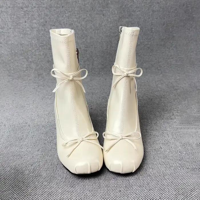 Bottines fines à talon épais style ballet français pour femme, nouvelle collection printemps, avec n