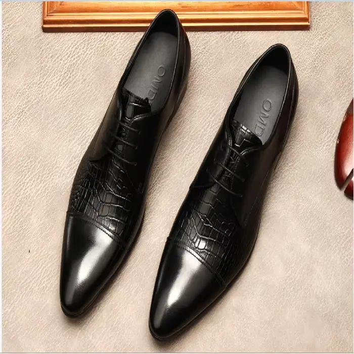 Chaussures en cuir anglais pour hommes, chaussures d'affaires décontractées à lacets pointus, chauss