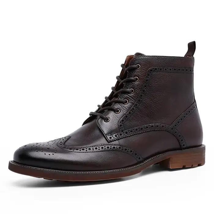 Desai – bottes Brogue en cuir véritable pour hommes, chaussures doublées en polaire, bottes à la mod