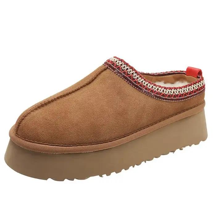 Bottes de neige en cachemire pour femme, plate-forme chaude, sans cheveux couverts de talon, demi-pa