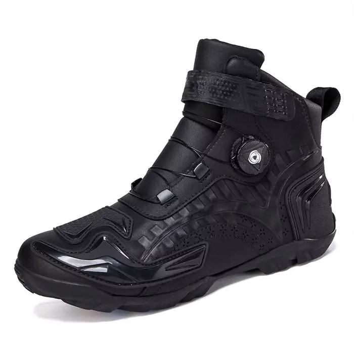 Bottes de moto en cuir pour hommes, respirantes, antidérapantes, résistantes à l'usure, chaussures d