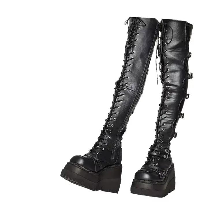 Bottes longues compensées pour femmes, bottes au-dessus du genou, bottes à plateforme haute cosplay,