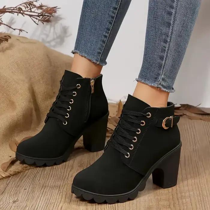 Bottes à lacets pour femmes, chaussures à talons hauts, bottes anti-aldes, mode extérieure, automne,