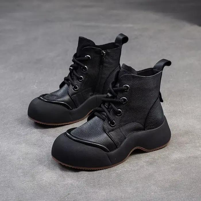 GKTINOO – bottes courtes en cuir véritable pour femmes, chaussures décontractées à plateforme plate,