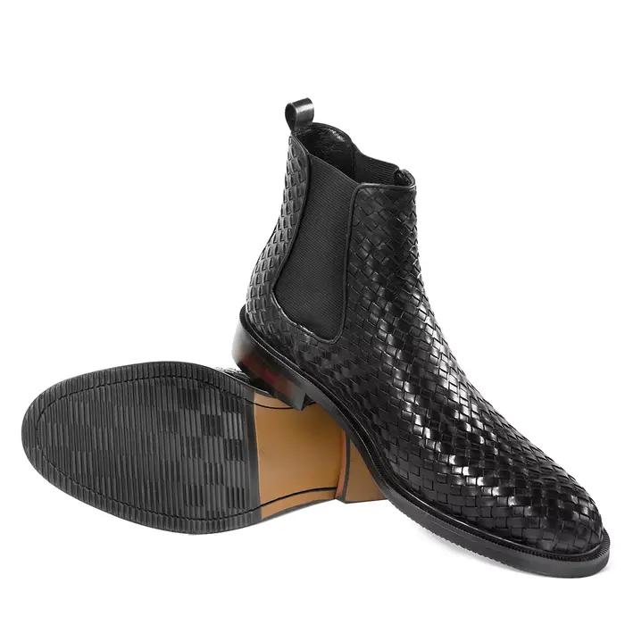 Hanmce – bottines Chelsea noires en cuir véritable pour homme, élégantes, de luxe, à enfiler, à moti