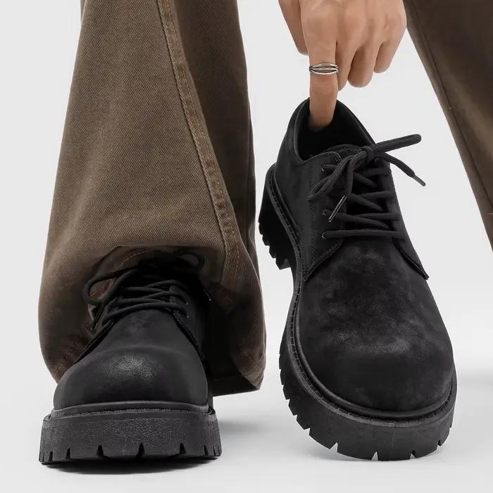 Bottes Derby pour hommes, chaussures de travail Vintage, semelle épaisse, en cuir suédé, respirantes