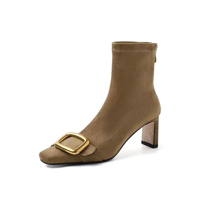 Ods-Bottes à talons bas personnalisées pour l'automne et l'hiver, bout pointu en métal, fermeture à 