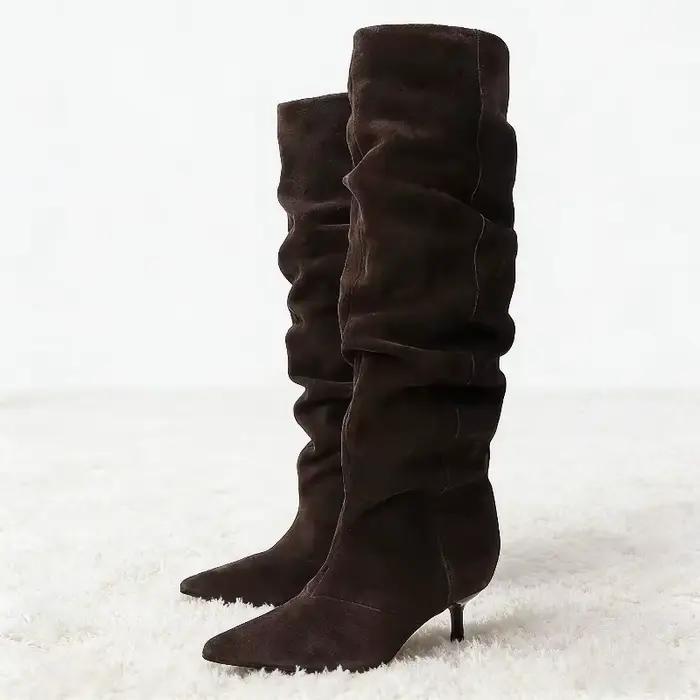 Haute qualité Faux daim bottes femmes mode bout pointu chaton talon conception bottes automne Vintag