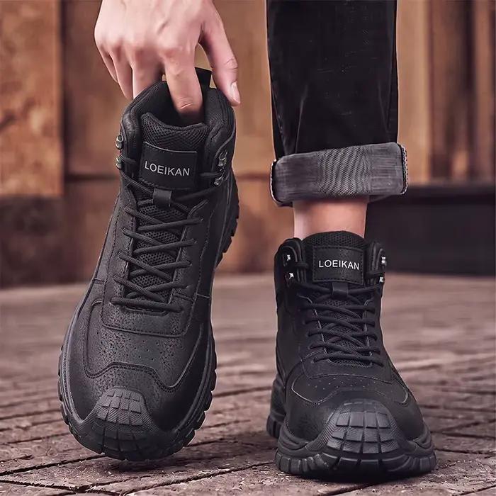 Bottes hautes pour hommes, chaussures en daim et maille, bout anti-collision, semelle épaisse antidé