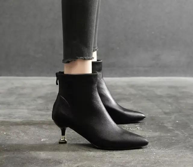 Bottines d'hiver noires à talon haut pour femmes, pointure 31-43, petites tailles 31 32 33, bout poi