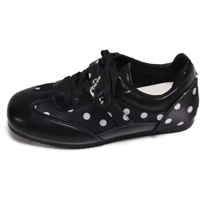 Chaussures vulcanisées à talon plat à pois de style coréen pour femmes, baskets, chaussures de sport
