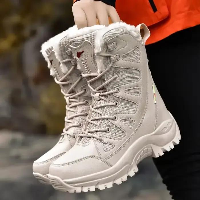 Bottes de moto mi-mollet super chaudes pour femmes, chaussures à plateforme en peluche, grande taill