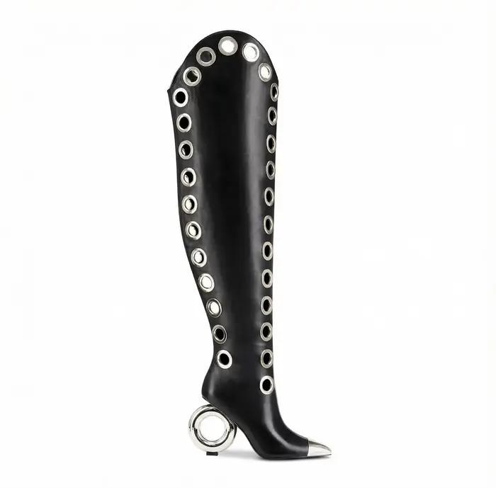Bottes à talons hauts de style européen et américain, à bout en forme d'œil de poisson, avec fermetu