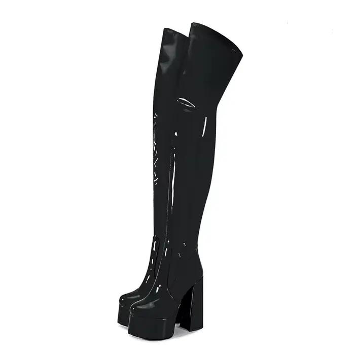 Bottines à plateforme en cuir verni pour femmes, talon très haut de 16 cm, bottes sexy pour la pole 