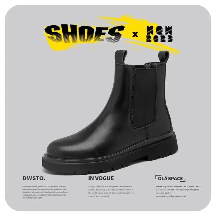 Bottes Chelsea montantes en cuir pour hommes, chaussures en cuir noir, bottes de cheminée rétro pour