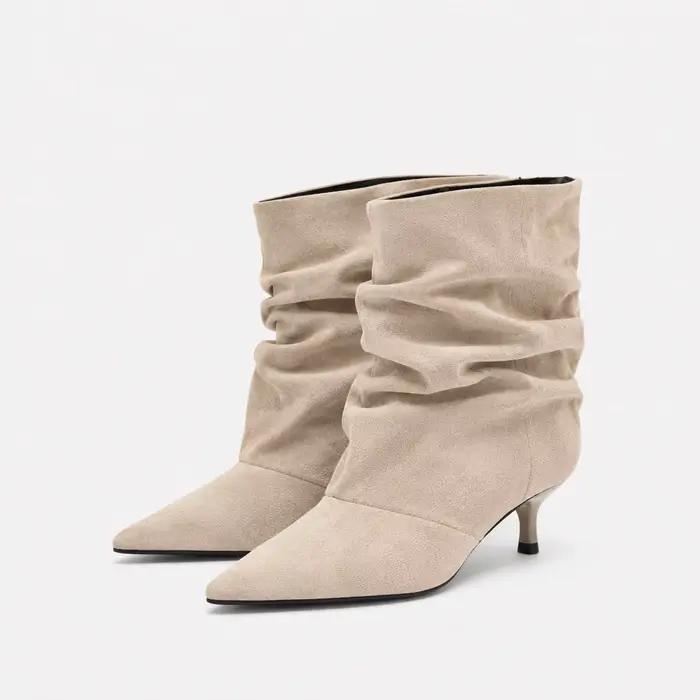 Bottines Chelsea marron rétro élégantes pour femme, en daim plissé, talons chaton, pour l'automne et