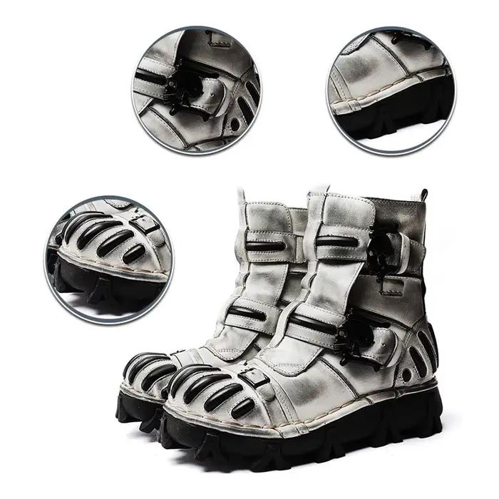 Bottes de moto rétro en cuir véritable pour hommes, mi-mollet, DulHigh Top, Western Riding, Gothic S