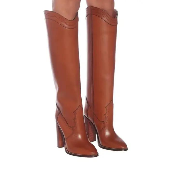 Bottes hautes rondes au genou pour femmes, chaussures à talons ultra hauts, style Parker, mode, gran