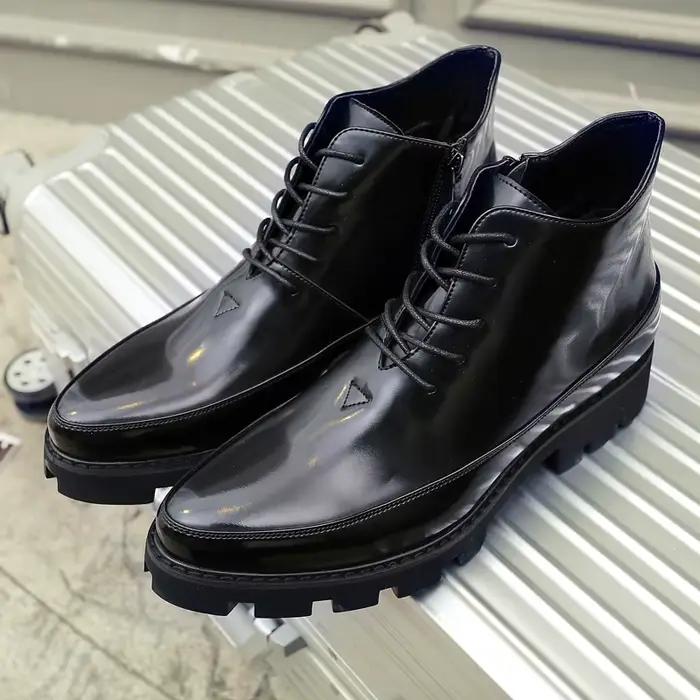 Bottes de neige d'hiver en cuir pour hommes, marque italienne de luxe, bottes de rinçage, plate-form