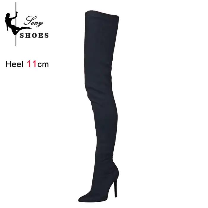 Daim Sexy sur le genou cuissardes longues bottes bout pointu extensible Sexy fête dame bottes couleu