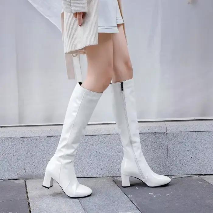 Bottes hautes au genou pour femmes, bottes Go Go Cosplay, chaussures à talons hauts, blanc, rouge, g