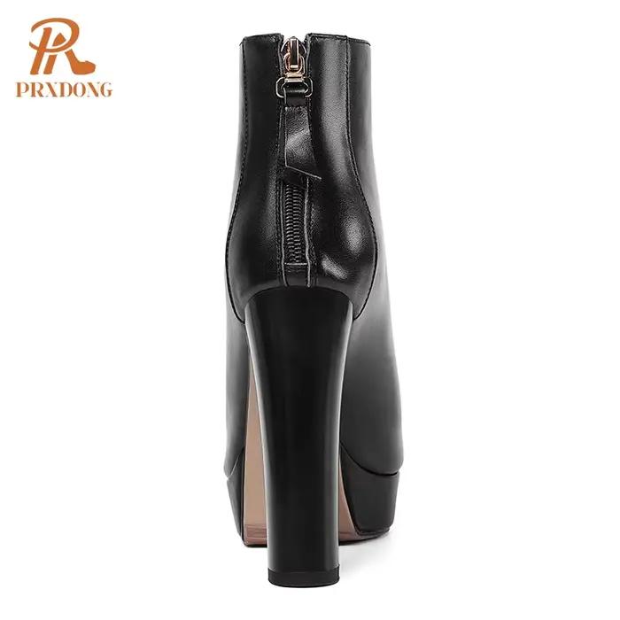 XWhatsApp G-Bottes de rinçage en cuir véritable pour femmes, grosses chaussures à plateforme, talons