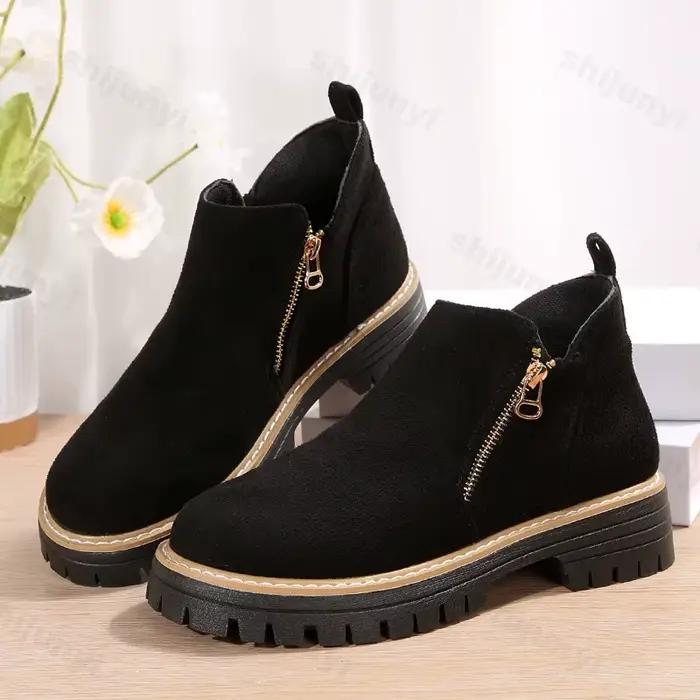 Bottines courtes décontractées à fermeture éclair pour femme, nouveau Design rétro, confortables, po