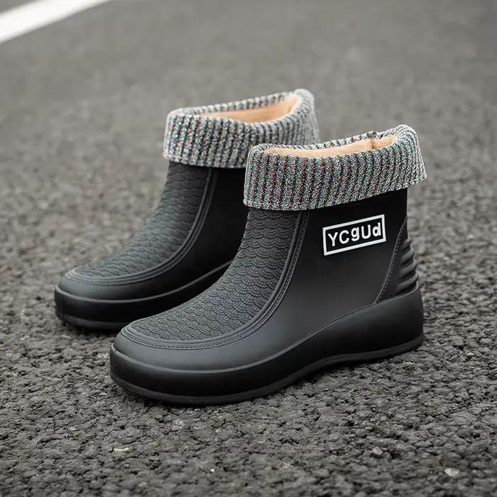 Bottes de pluie courtes et tendance pour femmes, style transfrontalier, chaudes en polaire, pour l'e