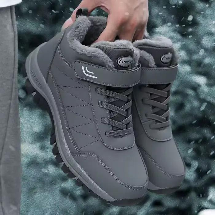 Bottes de neige épaisses doublées polaire pour hommes, chaussures d'hiver antidérapantes à semelle s