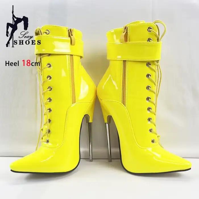 Bottines pour femmes de 18cm/7 pouces, talons hauts en métal à pointes, chaussures de Cosplay Sexy p