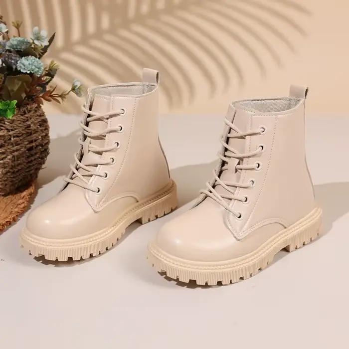Bottes courtes en cuir pour filles, couleur unie, polyvalentes, bout rond, fond souple, Chelsea, nou