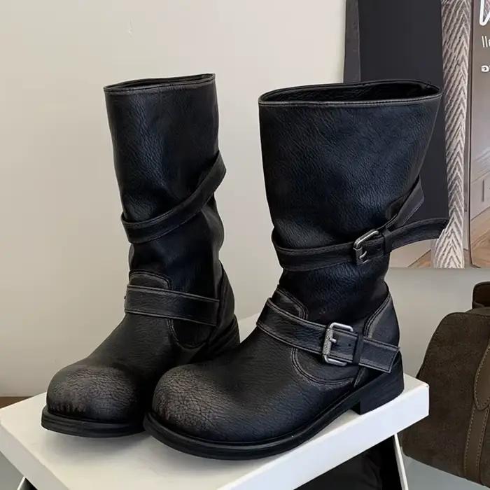 Eilyken Design – bottines confortables à talons bas carrés et bout rond pour femmes, chaussures de s