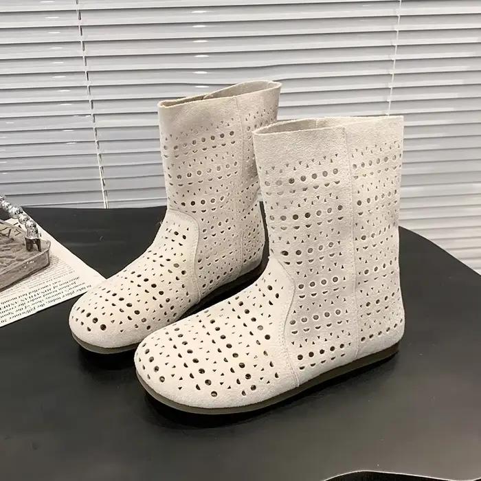 Bottes plates d'été en maille respirante de haute qualité pour femmes 2026 – Bottes tendance à lacet