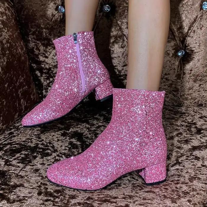 Mode femmes bottes Bling couleur unie côté fermeture éclair bottes De luxe pour les femmes confortab